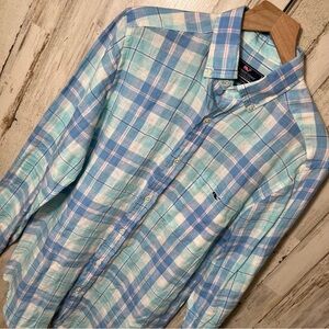 Vineyard Vines Tucker Shirt 100% Linen Plaid Button Down Long Sleeve Shirt Small